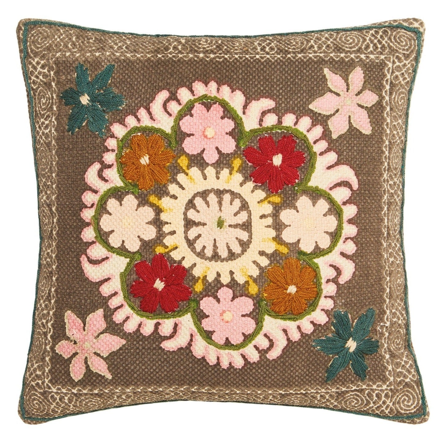 Floral Suzani Embroidered Printed Cushion - CCL192 - Uneeka